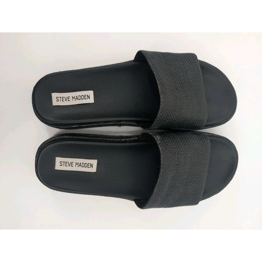 Steve Madden Kasper Slide Black Woven Platform Slip Ons Size 10 - Picture 4 of 9